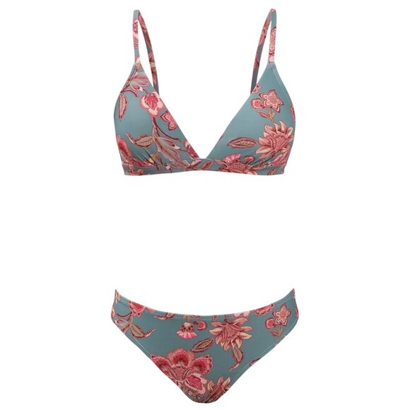 Cupshe Women Floral Bikini Small Gray Red Two-Piece V-Neck Crossback Tie Cheeky - Picture 4 of 9